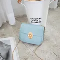 Light blue stone pattern small square crossbody bag with elegant gold chain strap - Blue