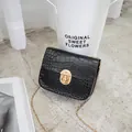 Mini borsa quadrata nera elegante con trama a pietra e catena dorata - Nero