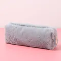Cute grey plush pencil case with octagonal design and rose gold zipper for students - Plush Octagon Grey