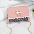 Pink mini chain bag with cat pearl ornament and glitter panel - Pink (Sequined)