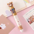 Creative ten-color cute cartoon bear retractable ballpoint pen for journaling and school - Plaid Bear Head