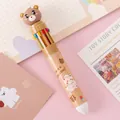 Cute cartoon bear ten-color ballpoint pen with retractable multi-color ink for journaling - Coffee Bear