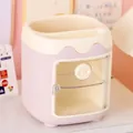 Organisateur de bureau rose mignon avec porte transparente et deux compartiments - Forme de Cochon / Rose