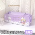 Estuche de lápices de doble capa morado de gran capacidad con lindos dibujos de conejos - Conejo de Taro / Púrpura