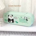 Estuche escolar verde de doble capa con diseño de panda lindo y gran capacidad - Panda / Verde menta