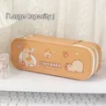 Lindo estuche de lápices Capybara de doble capa con gran capacidad para estudiantes - Estilo Carpincho / Marrón