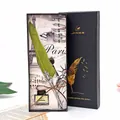 Luxurious green feather dip pen gift set with ink and metal nibs in a premium black box - 1 Pen + 1 Ink + 5 Nibs / Yellow-Green