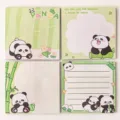 Detail view of four cute cartoon panda sticky notes with bamboo, grid and lined patterns. - Single Pack / Panda Panda (2288)