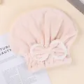 Weiche rosa Mikrofaser-Haartrockenhaube mit süßer Schleife für schnelle Wasseraufnahme - 20x26cm / Rosa