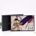 Vintage feather dip pen and ink gift set with replacement nibs in a decorative box - Blue Purple Gradient Feather (8029) / 3 Pieces/Pack / Blue