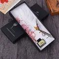 Elegantes Vintage-Schreibset mit natürlicher weißer Straußenfeder, Tinte und Box. - Ostrich White