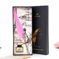 Luxury pink feather calligraphy dip pen gift set with ink bottle and nibs in a black box - 1 Pen + 1 Ink + 5 Nibs / Pink
