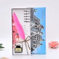 Vue détaillée du coffret cadeau stylo plume rose avec encre et cinq plumes métal - Rose