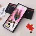 Vintage peacock feather quill pen set with ink and antique holder in a gift box - Pink