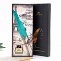 Luxury feather dipping pen gift set with ink and 5 nibs in elegant box - 1 Pen + 1 Ink + 5 Nibs / Cyan