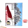 Coffret cadeau vintage avec stylo à plume rouge, flacon d'encre et cinq plumes en métal - Bordeaux