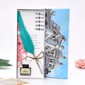 Set cadeau stylo plume sarcelle avec 5 pointes de rechange et encre en boîte déco - Cyan