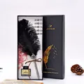 Vintage black feather dip pen gift set with ink bottle and replacement nibs in luxury box - 1 Feather Pen + 5 Nibs + 1 Ink Bottle (Black) / Black