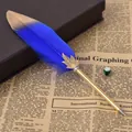 Vintage style blue feather ballpoint pen with elegant gold leaf ornament close-up - 宝蓝(8064) / 0.5mm