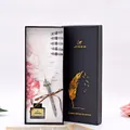 Luxury white feather dipping pen gift set including black ink and five metallic nibs - White