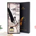 Vintage black feather dipping pen set with ink and alternative nibs in a black gift box - 1 Pen + 1 Ink + 5 Nibs / Black