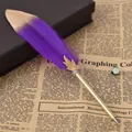 Vintage-style purple feather ballpoint pen with elegant gold decorative leaf detail - 紫色(8064) / 0.5mm