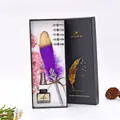 Set regalo penna piuma vintage con inchiostro e pennini in elegante scatola - Purple Feather Pen (8008) / Viola
