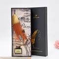 Coffret cadeau plume d'oie vintage avec encre et 5 plumes de rechange dans une boîte noire élégante. - Brun
