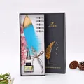 Set regalo penna piuma vintage con inchiostro e pennini in elegante scatola nera - Cyan Feather Pen (8008) / Ciano