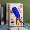 Vintage Schreibfeder-Set in Blau mit Siegellack, Stempel und Tinte in Geschenkbox - Blauer Federstift-Kit