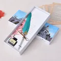 Coffret plume d'oie turquoise de style européen avec encre et boîte florale - Bleu lac