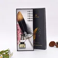 Set regalo penna a piuma vintage con inchiostro e 5 pennini in una scatola nera elegante. - Black Feather Pen (8008) / Nero