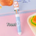 Penna a sfera retrattile a 10 colori carina con personaggio toast per studenti e scuola - Toast / 50 Pezzi/Confezione