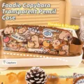 Cute Capybara clear pencil case with cartoon print and handle zip - Foodie Capy (122#)
