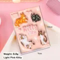 Mini cuaderno de bolsillo gato 3D rosa claro con páginas blancas para estudiantes - Gato Rosa Claro