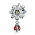 S925 sterling silver daisy flower and ladybug pendant charm bead for DIY bracelets - Daisy Ladybug (B-11)