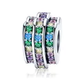 Silver heart charm bead featuring three rows of vibrant multi-colored stones. - Colorful Bead (B-5)