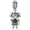 Silver girl dangle charm with 'I Love Dad' sign for DIY jewelry charm bracelets - Little Girl (B-6)
