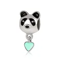 Cute 925 silver panda charm featuring a dangling mint green heart pendant for DIY bracelets - Panda (B-7)