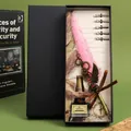Vintage pink feather quill pen set with ink bottle and replacement nibs in gift box. - 1 Pen 5 Nibs 1 Ink 1 Base / Pink