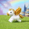 Miniature white cartoon pegasus figurine toy with golden wings and tail decoration - Gold