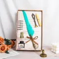 Complete vintage turquoise quill pen set with wax seal and ink in decorative box - Light Blue