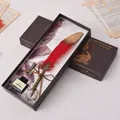 Luxuriöses antikes Federhalter-Set in Rot und Gold mit Weltkarten-Geschenkbox - Rot