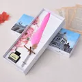 Coffret cadeau stylo plume vintage européen avec plume rose et flacon d'encre noir - Rose