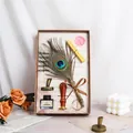 Elegante set pluma pavo real retro que incluye tinta y sello de lacre en caja regalo - Verde