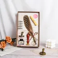 Set de regalo de pluma de pavo real vintage con tinta, sello de cera y plumillas - Juego de Regalo de Plumas Moteadas / Marrón