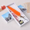Coffret stylo plume rétro orange élégant avec flacon d'encre dans une boîte décorative - Orange