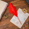 Elegante bolígrafo de pluma de avestruz roja con un cuerpo de oro rosa para bodas - Rojo