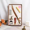 Set de caligrafía vintage con pluma, tinta, sello de cera y cinco puntas de metal - Juego de Regalo de Plumas de Tigre / Amarillo