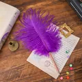 Elegante bolígrafo de pluma de avestruz púrpura para firmas de boda de estilo vintage - Púrpura